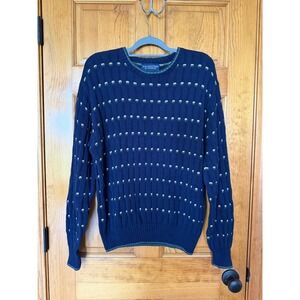 Roundtree & Yorke Mens Medium Navy Blue Cotton Ribbed Knit Crewneck Sweater USA